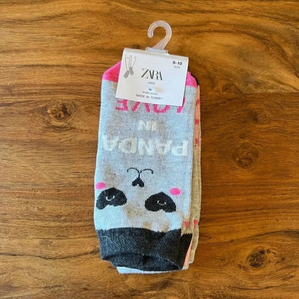 NWT Zara Panda Kids Short Socks 3 Pack